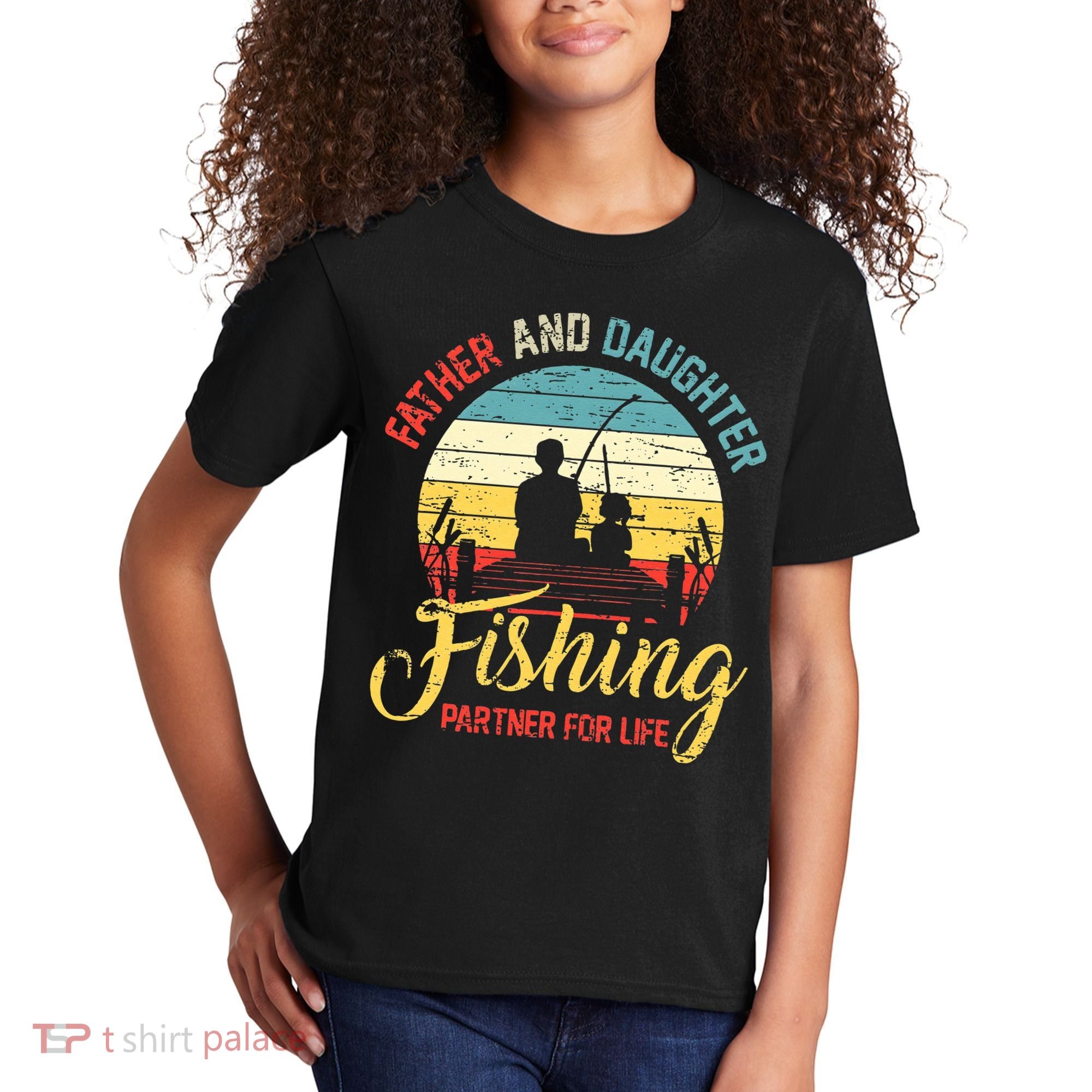 Father Daughter Fishing Partner For Life Retro Matching Dad Kids T-Shirt