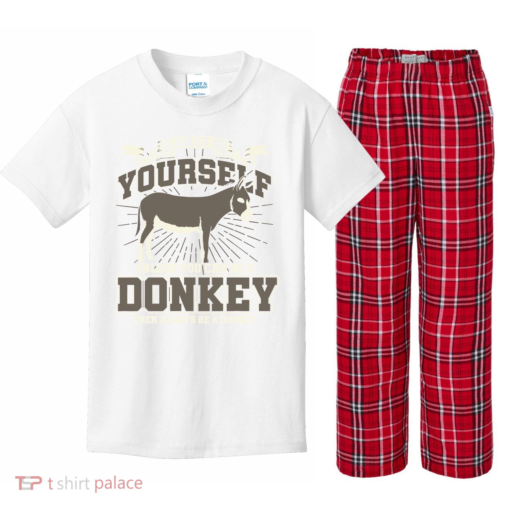 Funny Donkey Kids Plaid Pajama Set
