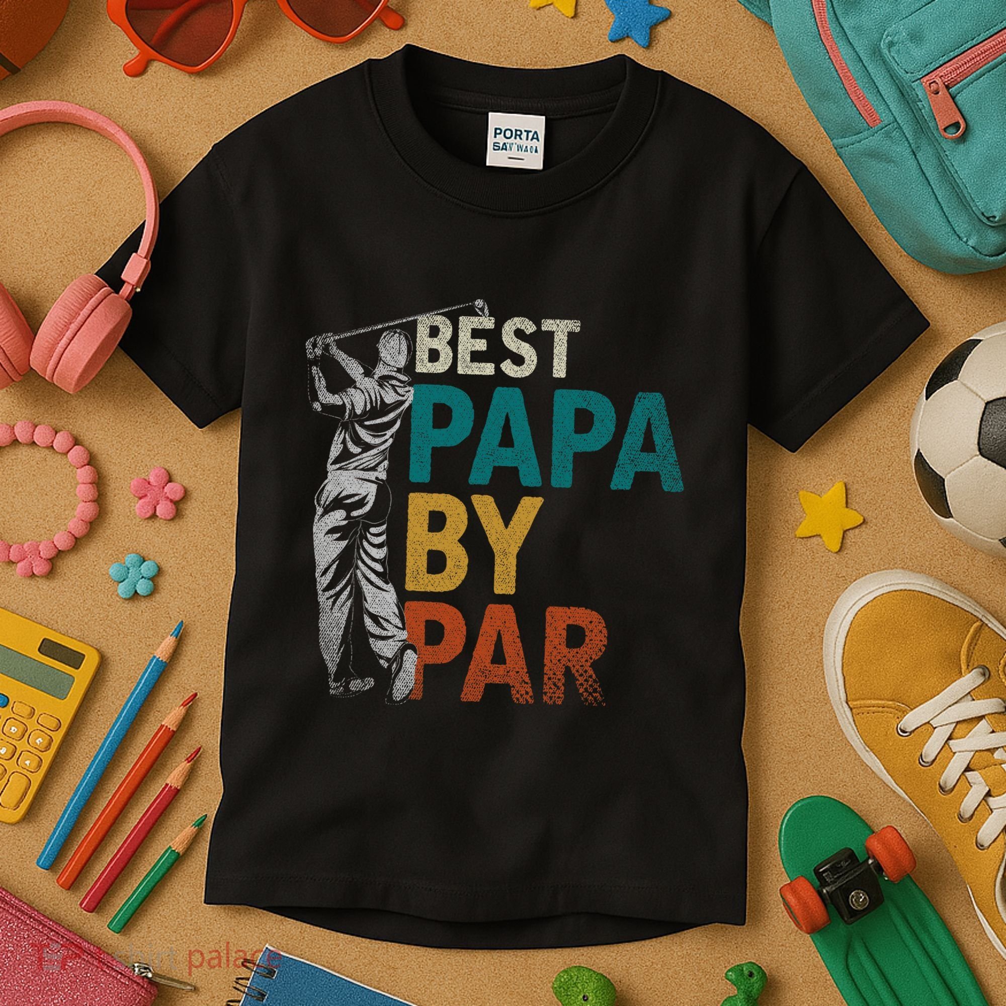 Fathers Day Golfer Dad Golfing Best Papa By Par Funny Golf Kids T-Shirt