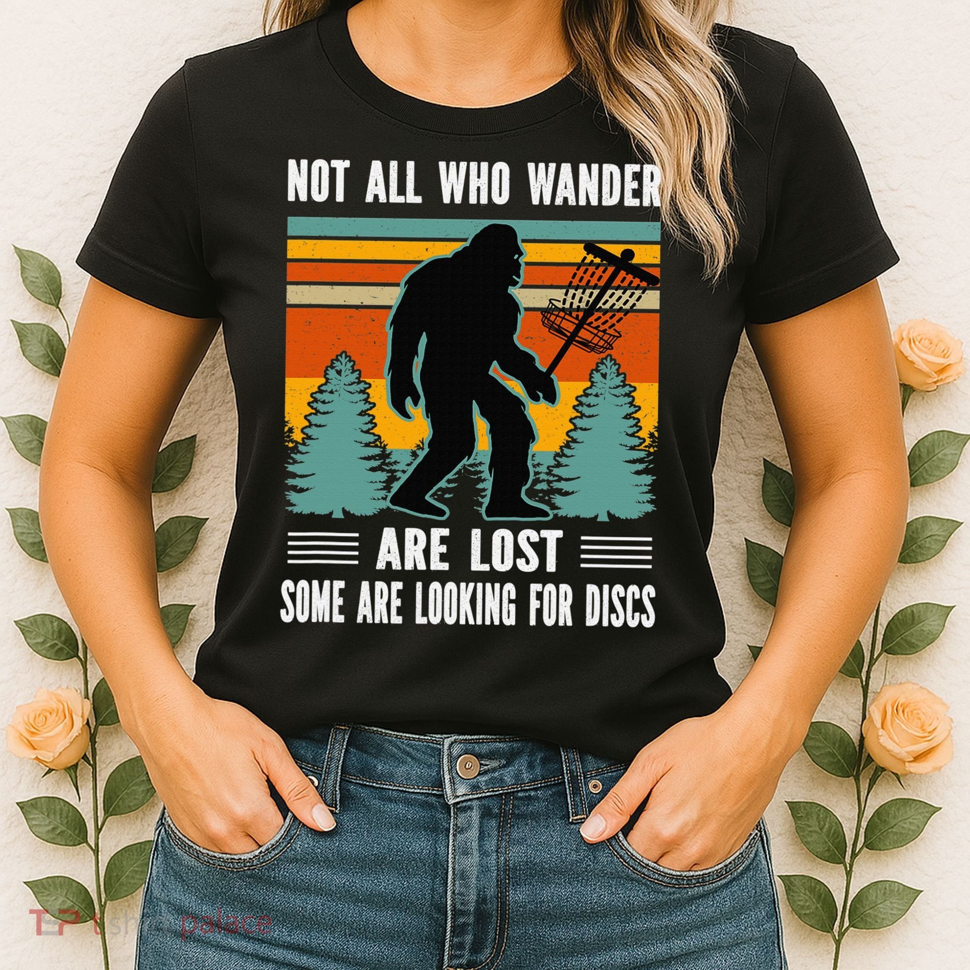 Frisbee Disc Golfing Funny Bigfoot Looking For Discs Women's T-Shirt