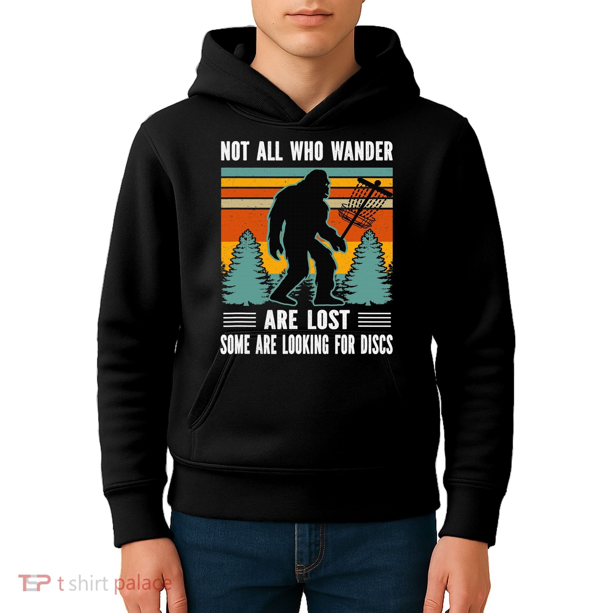 Frisbee Disc Golfing Funny Bigfoot Looking For Discs Kids Hoodie