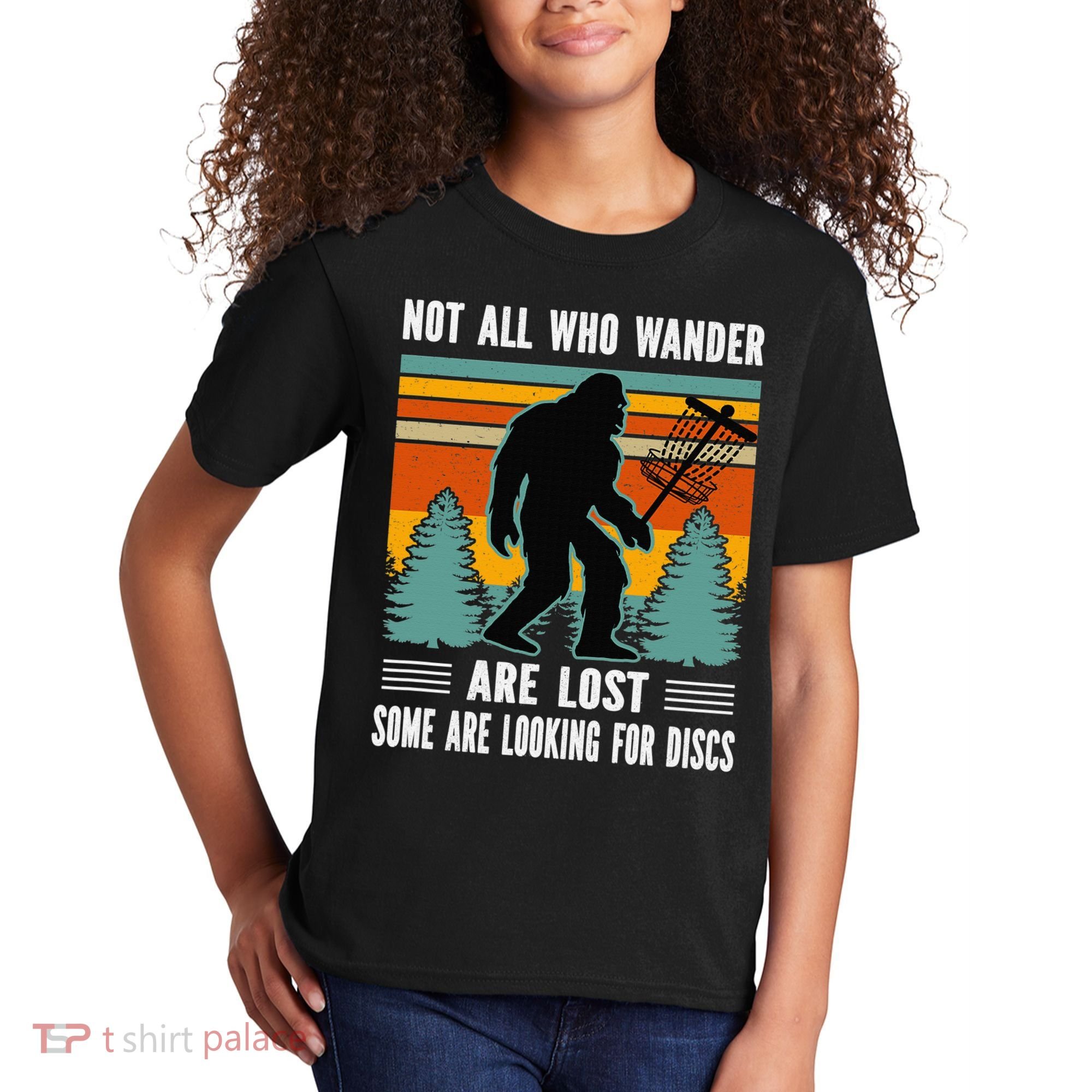 Frisbee Disc Golfing Funny Bigfoot Looking For Discs Kids T-Shirt