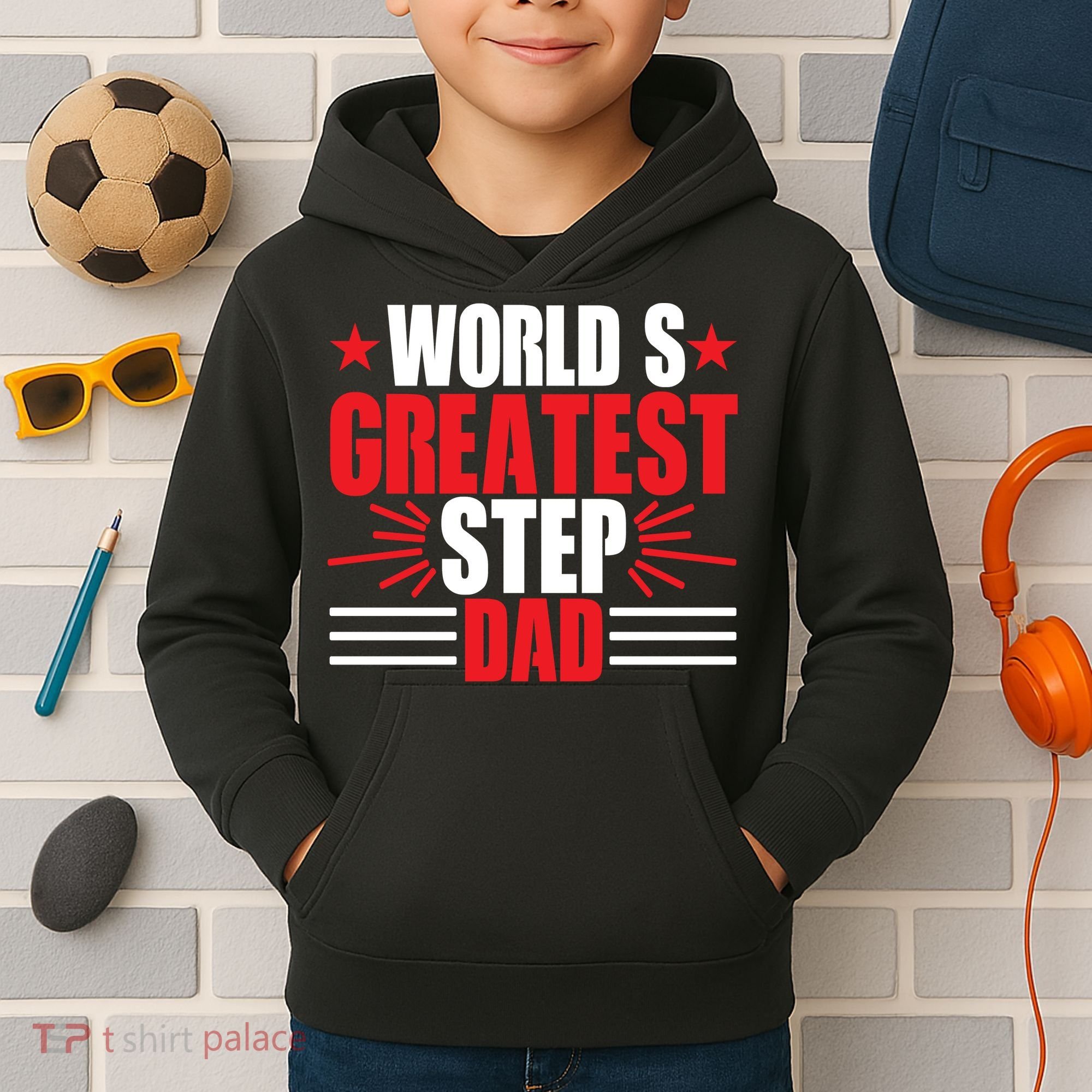 Father's Day Gift, World's Greatest Step Dad Plus Size Shirts For Dad Son Family Kids Hoodie