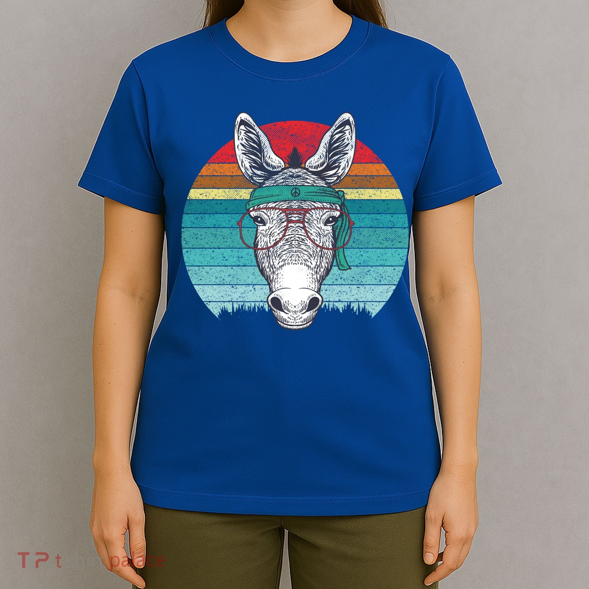 Funny Donkey Gift Vintage Donkey With Glasses Retro Sunset Funny Gift T-Shirt