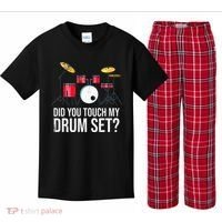Funny Drummer Gift Did You Touch My Drum Set Drums Kids Plaid Pajama Set thumb 0
