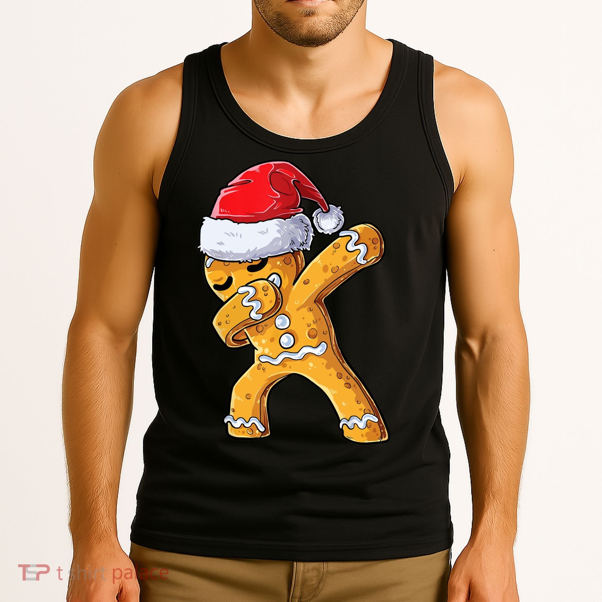 Funny Dabbing Gingerbread Santa Christmas Boys Xmas Cookie Tank Top