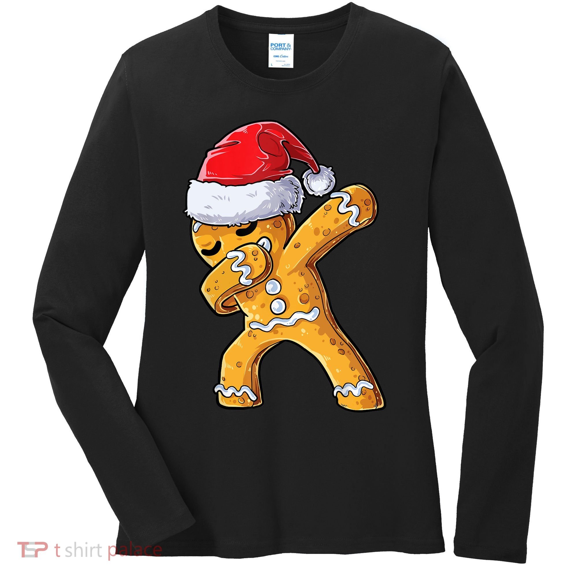 Funny Dabbing Gingerbread Santa Christmas Boys Xmas Cookie Women's Long Sleeve Shirt