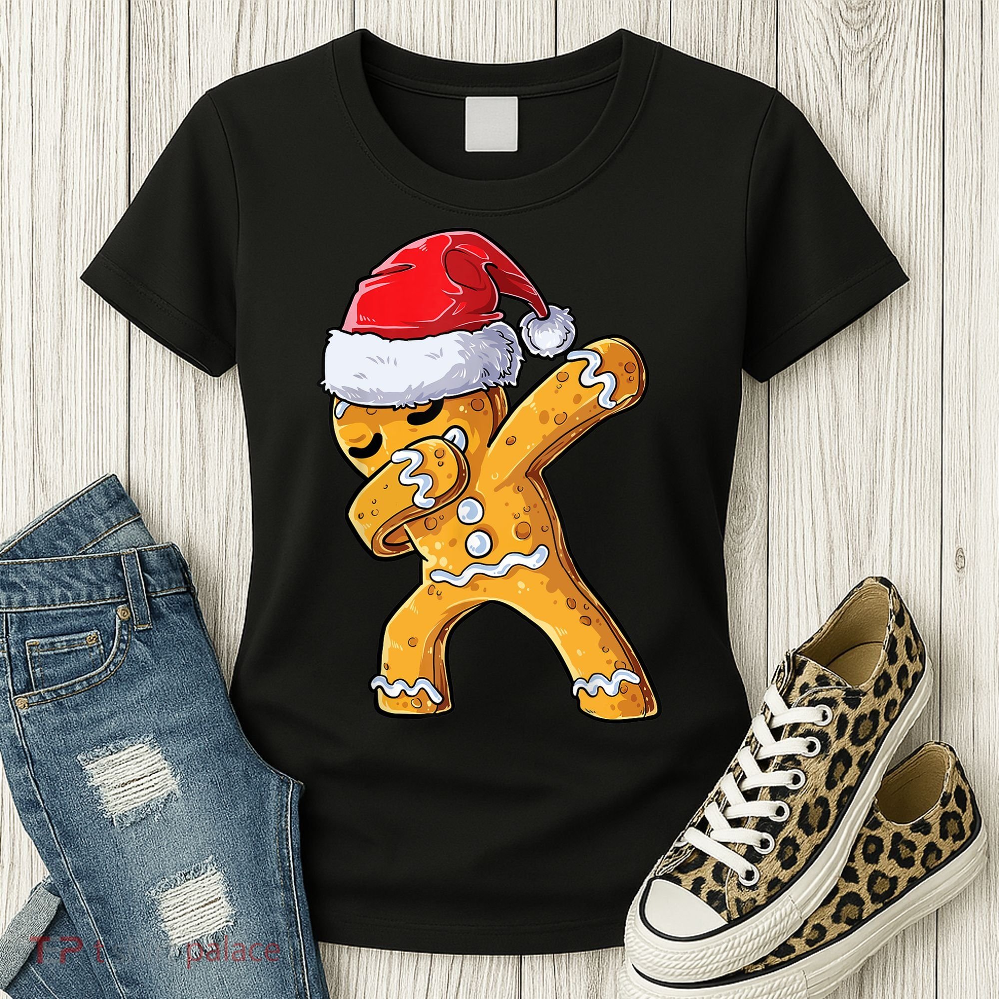 Funny Dabbing Gingerbread Santa Christmas Boys Xmas Cookie Women's T-Shirt