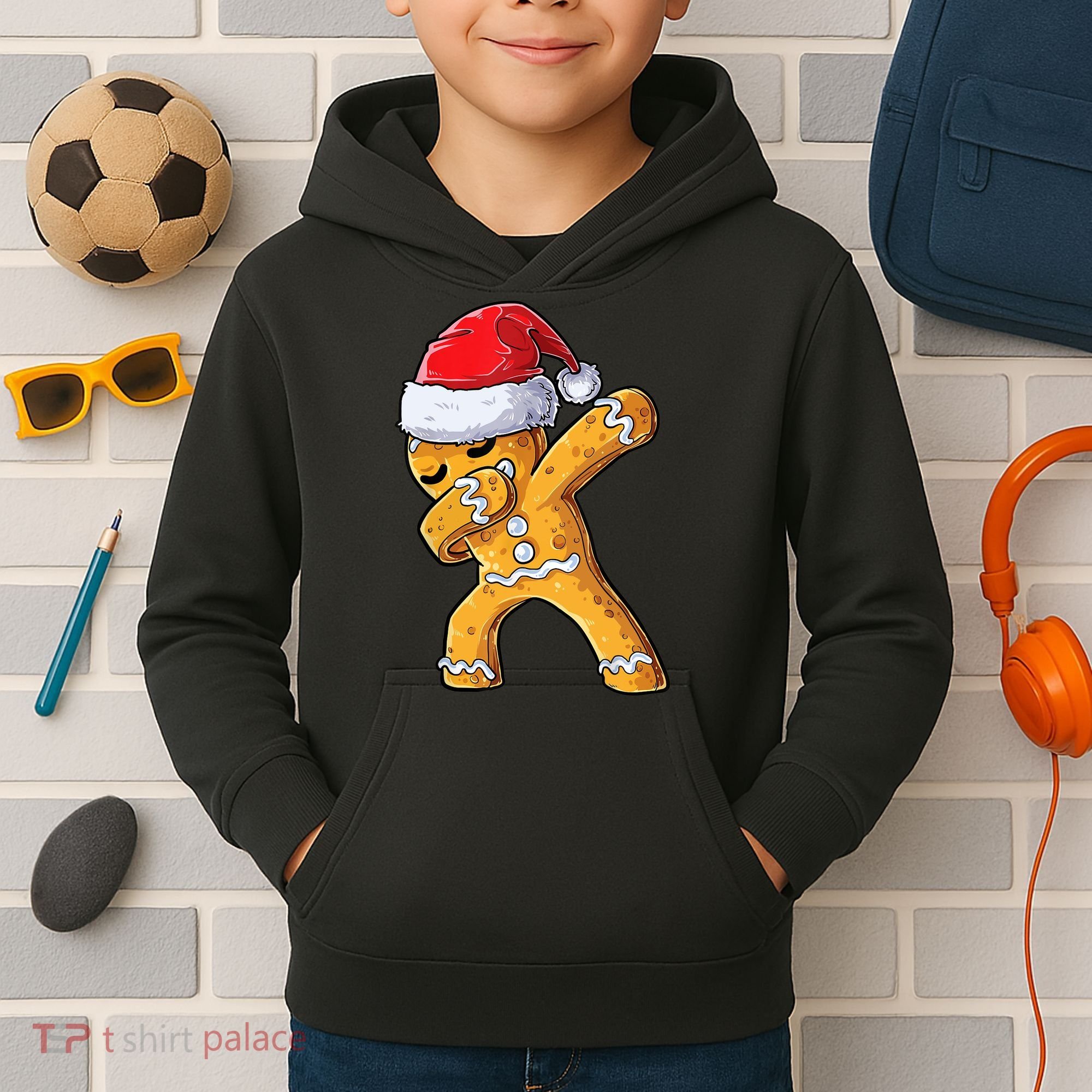 Funny Dabbing Gingerbread Santa Christmas Boys Xmas Cookie Kids Hoodie