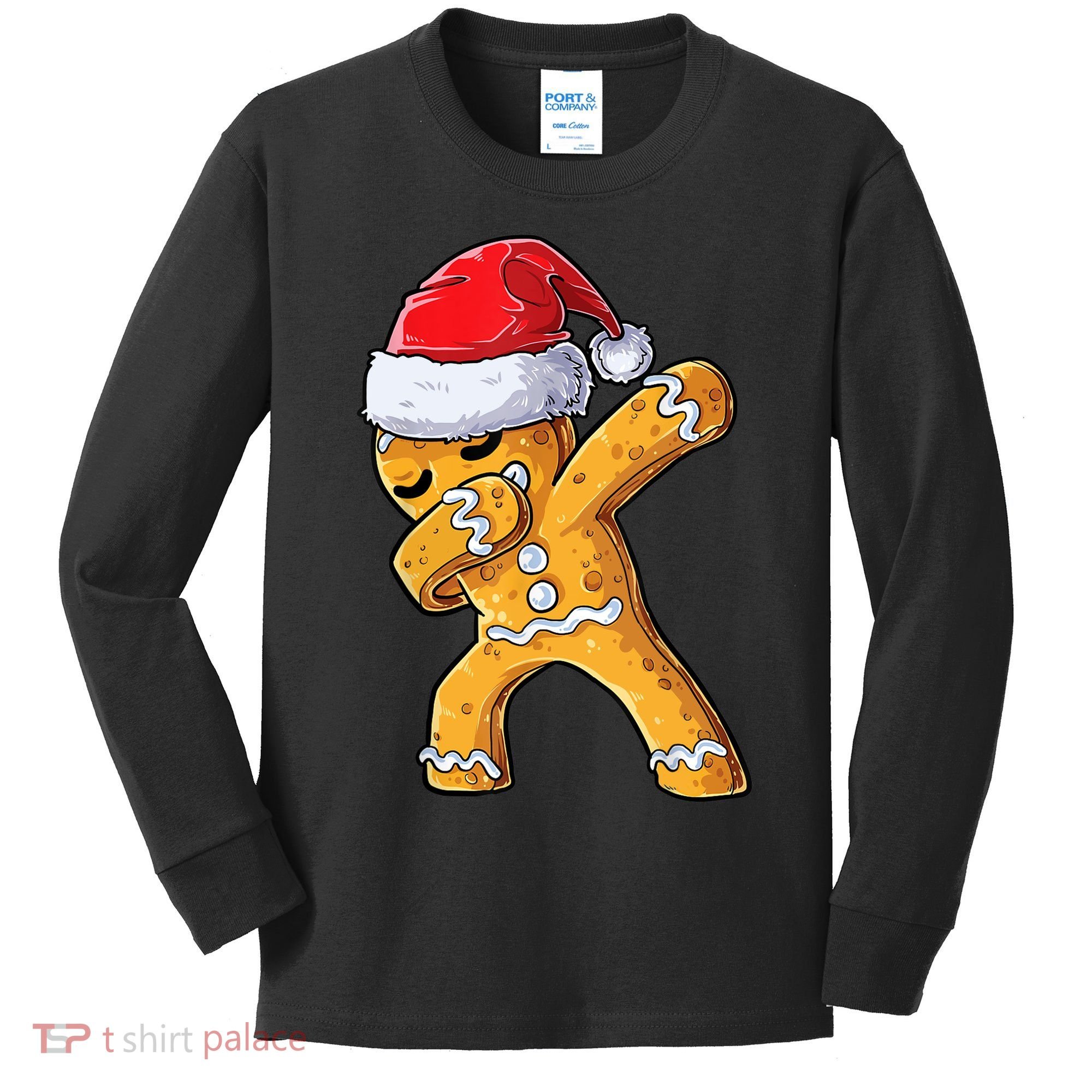 Funny Dabbing Gingerbread Santa Christmas Boys Xmas Cookie Kids Long Sleeve Shirt