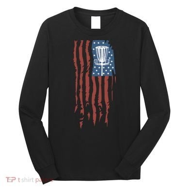 Funny Disc Golf American Flag Disc Frisbee Golf Long Sleeve Shirt
