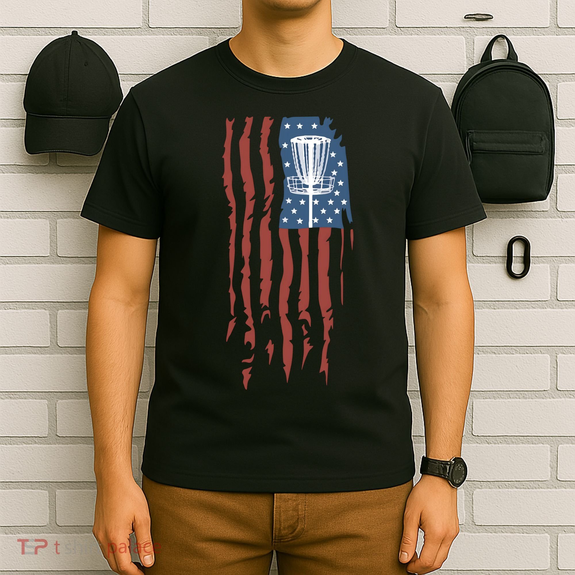 Funny Disc Golf American Flag Disc Frisbee Golf T-Shirt