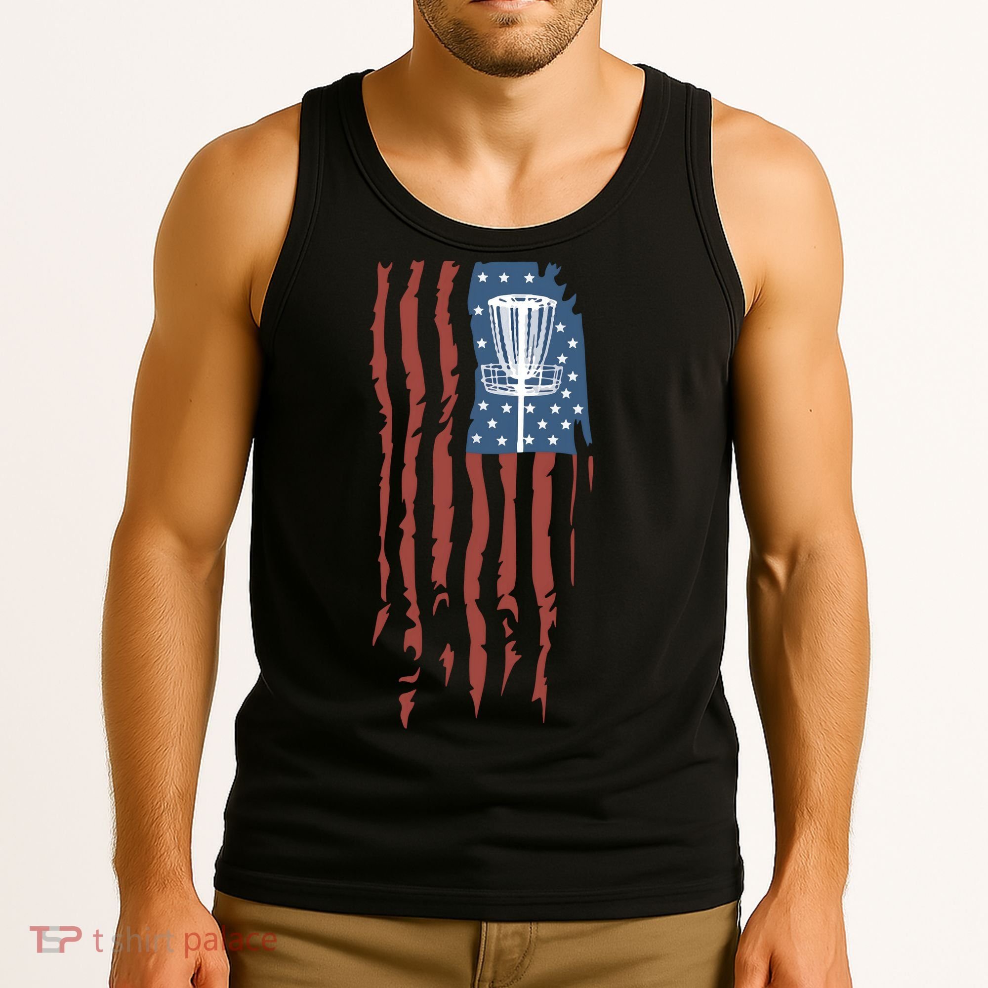 Funny Disc Golf American Flag Disc Frisbee Golf Tank Top