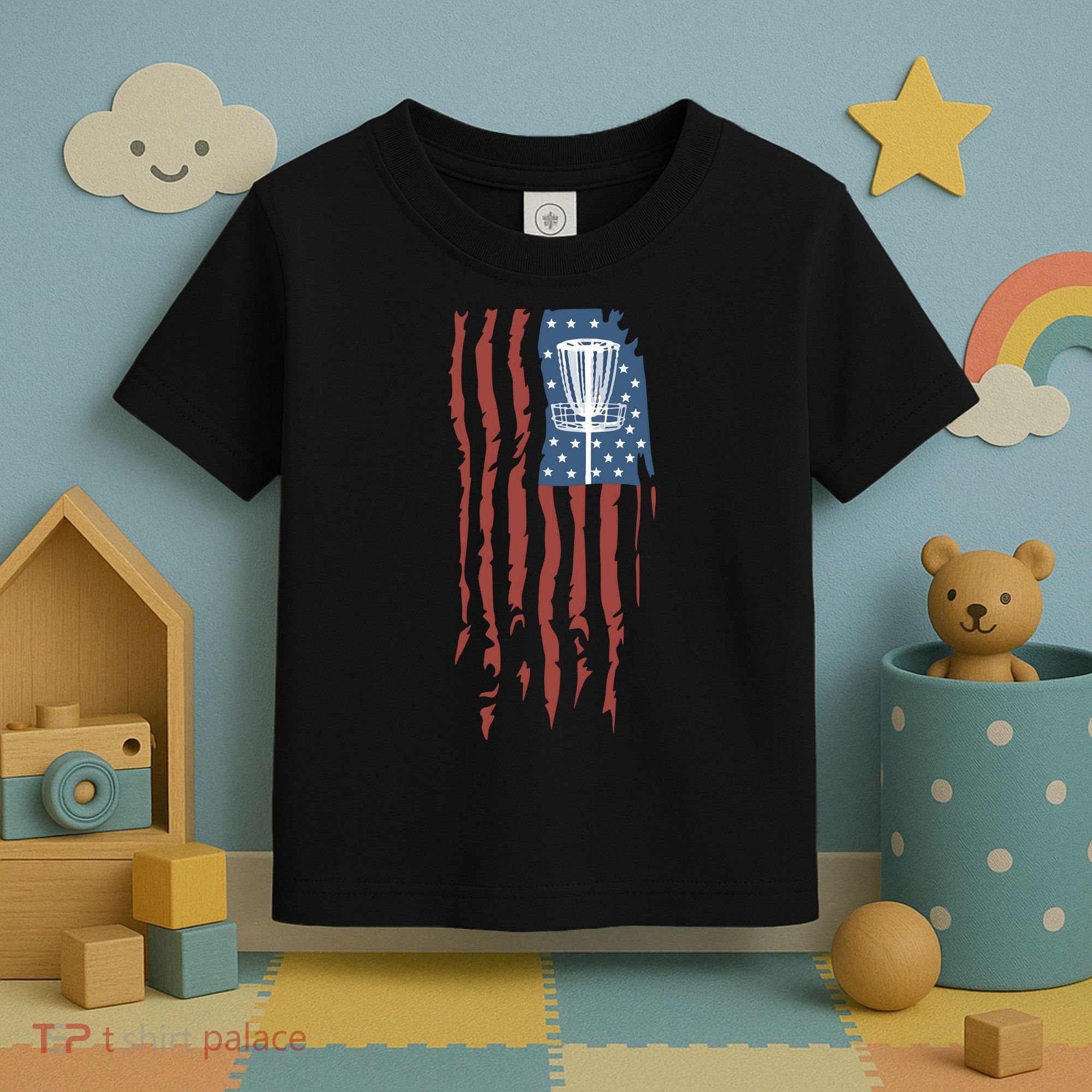 Funny Disc Golf American Flag Disc Frisbee Golf Toddler T-Shirt