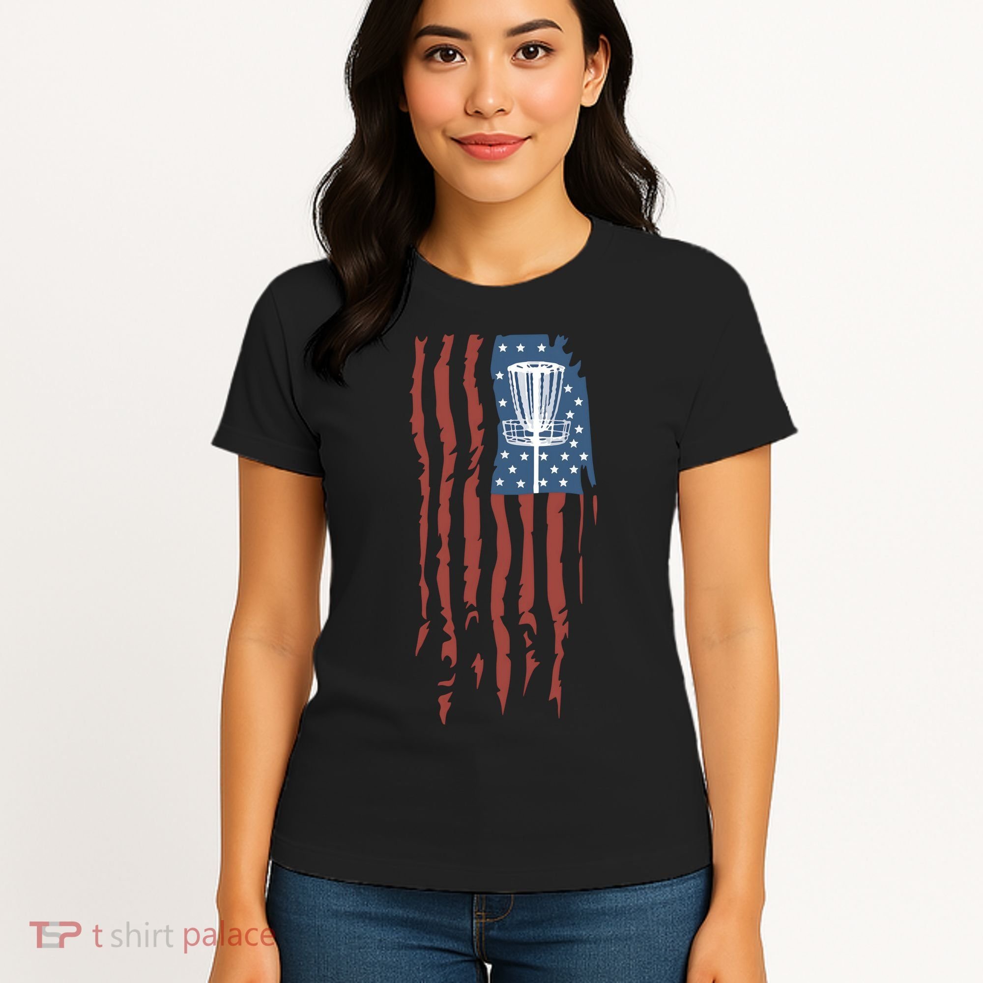 Funny Disc Golf American Flag Disc Frisbee Golf Women's T-Shirt