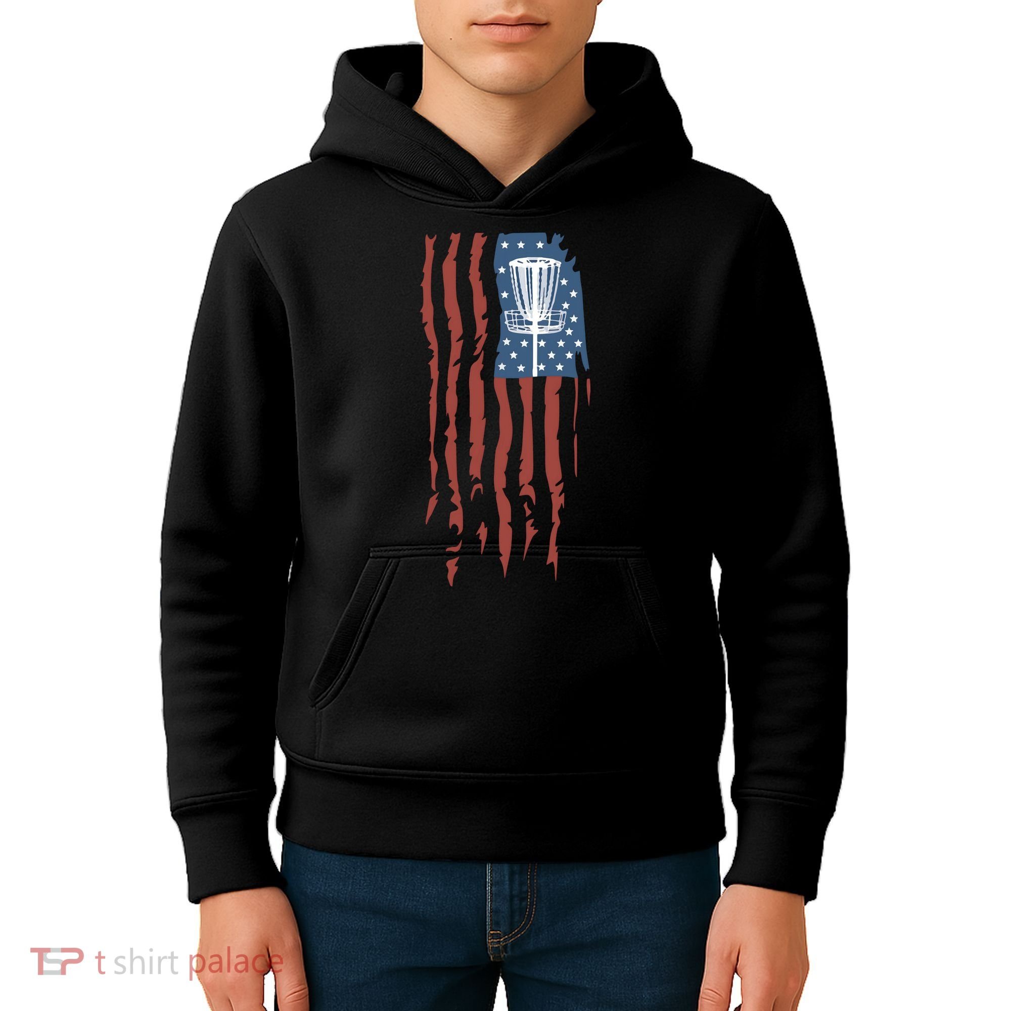 Funny Disc Golf American Flag Disc Frisbee Golf Kids Hoodie