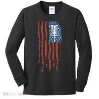 Funny Disc Golf American Flag Disc Frisbee Golf Kids Long Sleeve Shirt thumb 0