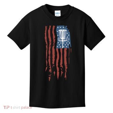 Funny Disc Golf American Flag Disc Frisbee Golf Kids T-Shirt