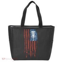 Funny Disc Golf American Flag Disc Frisbee Golf Tote Bag thumb 0