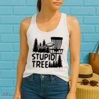 Funny Disc Golf Stupid Tree Distressed Frisbee Golf Women's Tank Top thumb 2