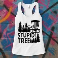 Funny Disc Golf Stupid Tree Distressed Frisbee Golf Women's Tank Top thumb 3
