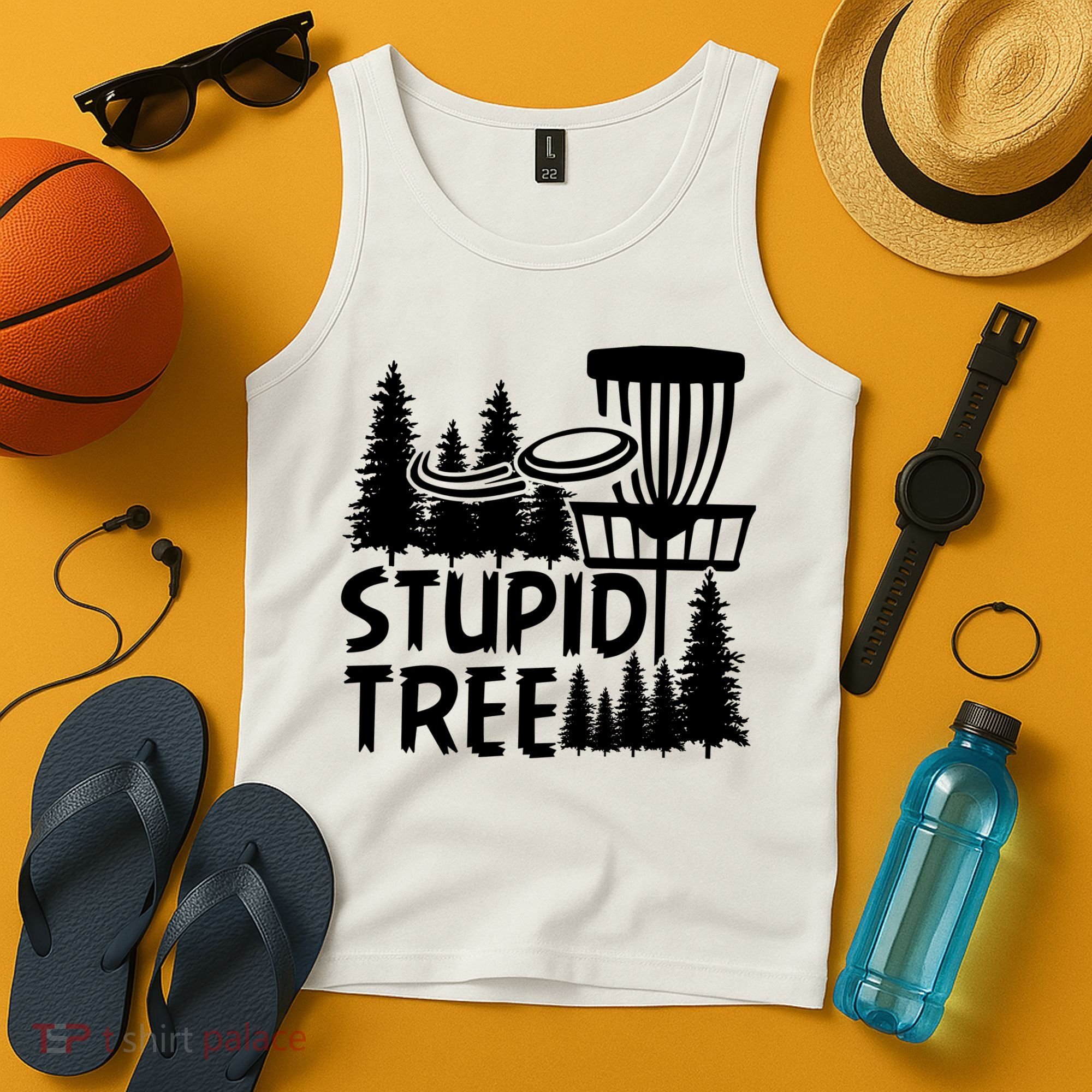 Funny Disc Golf Stupid Tree Distressed Frisbee Golf Tank Top