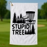 Funny Disc Golf Stupid Tree Distressed Frisbee Golf Golf Towel thumb 1
