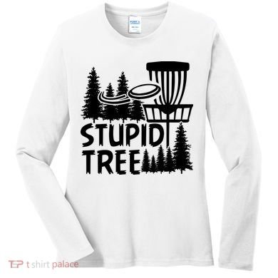 Funny Disc Golf Stupid Tree Distressed Frisbee Golf Women's Long Sleeve Shirt