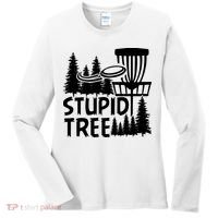 Funny Disc Golf Stupid Tree Distressed Frisbee Golf Women's Long Sleeve Shirt thumb 0