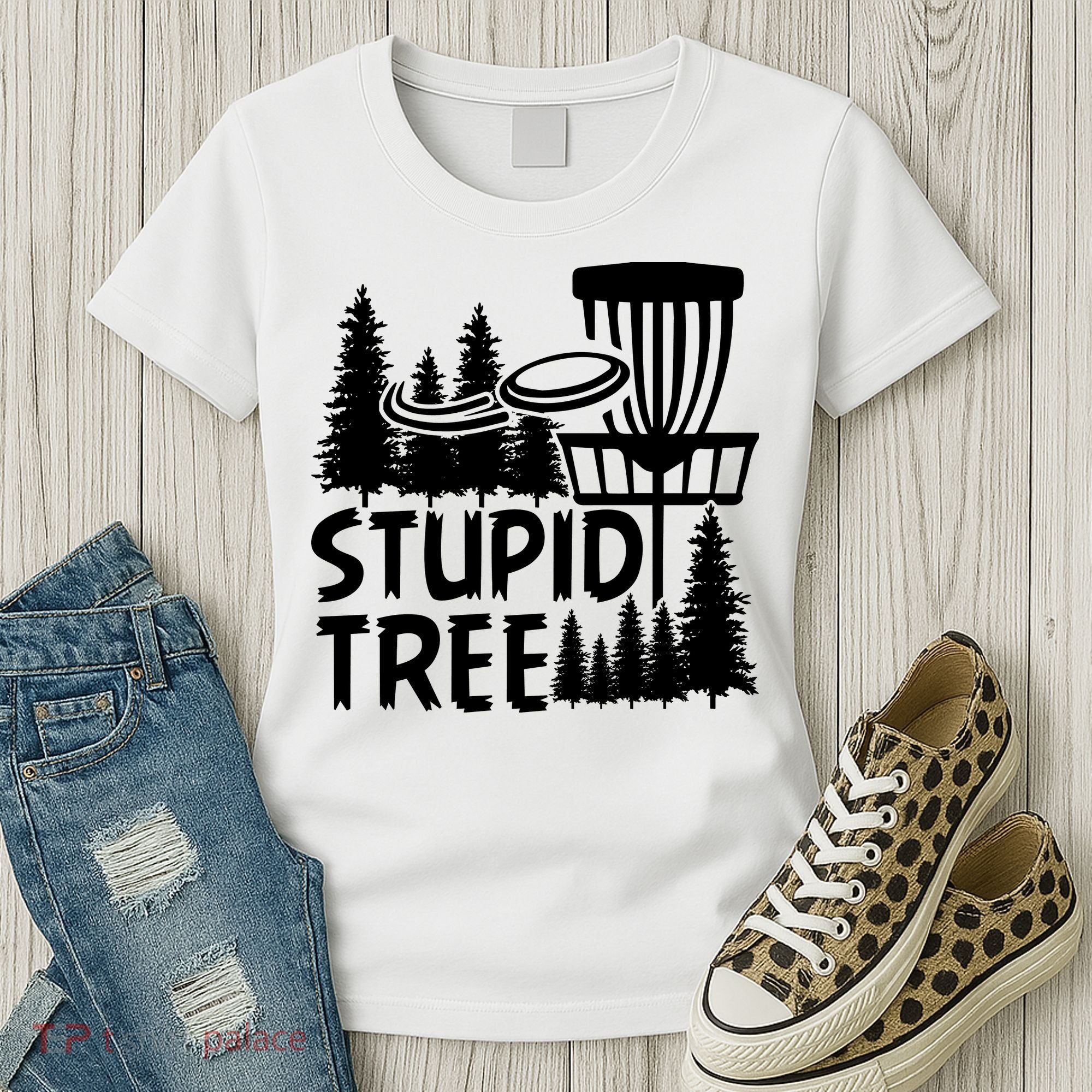 Funny Disc Golf Stupid Tree Distressed Frisbee Golf Women's T-Shirt