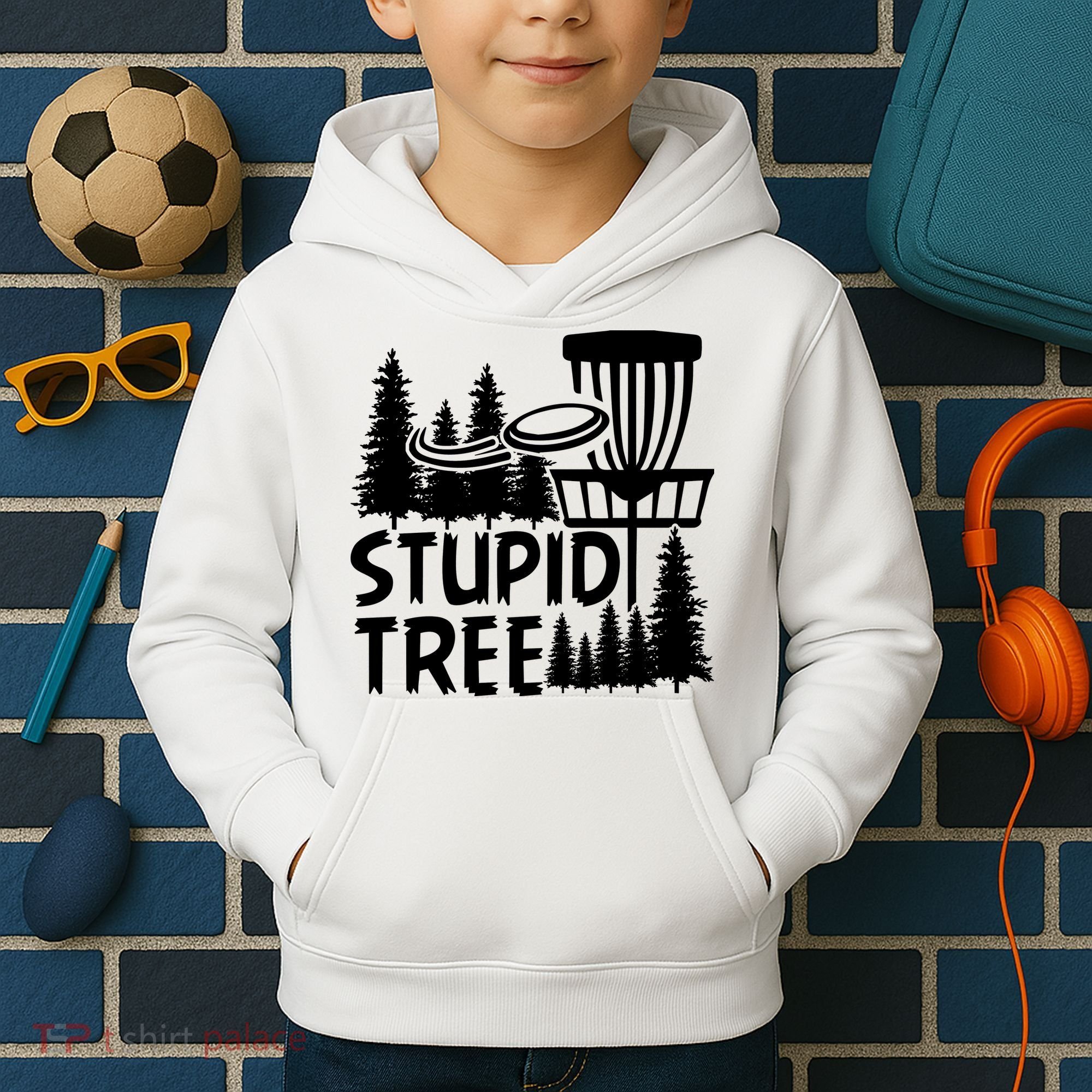 Funny Disc Golf Stupid Tree Distressed Frisbee Golf Kids Hoodie
