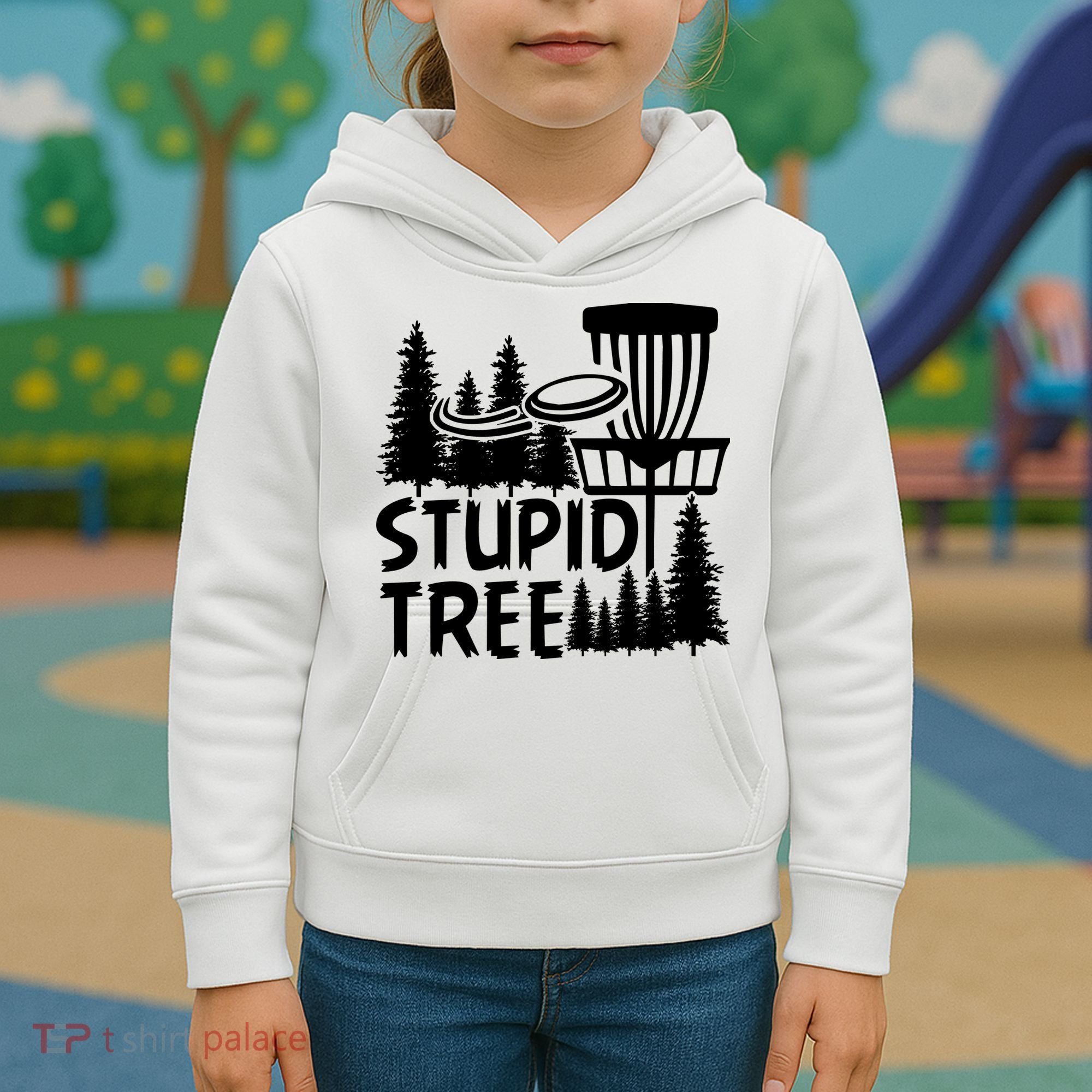 Funny Disc Golf Stupid Tree Distressed Frisbee Golf Kids Hoodie