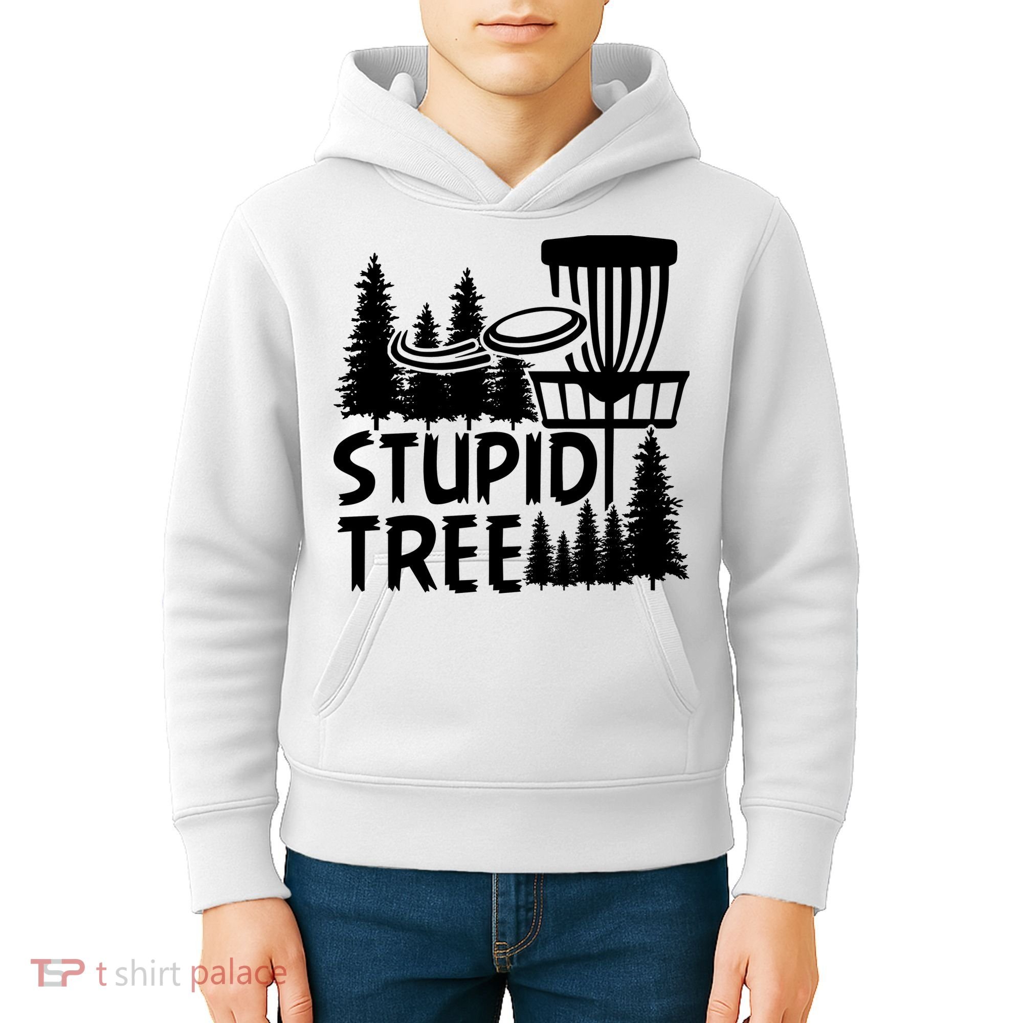 Funny Disc Golf Stupid Tree Distressed Frisbee Golf Kids Hoodie
