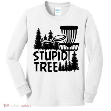 Funny Disc Golf Stupid Tree Distressed Frisbee Golf Kids Long Sleeve Shirt