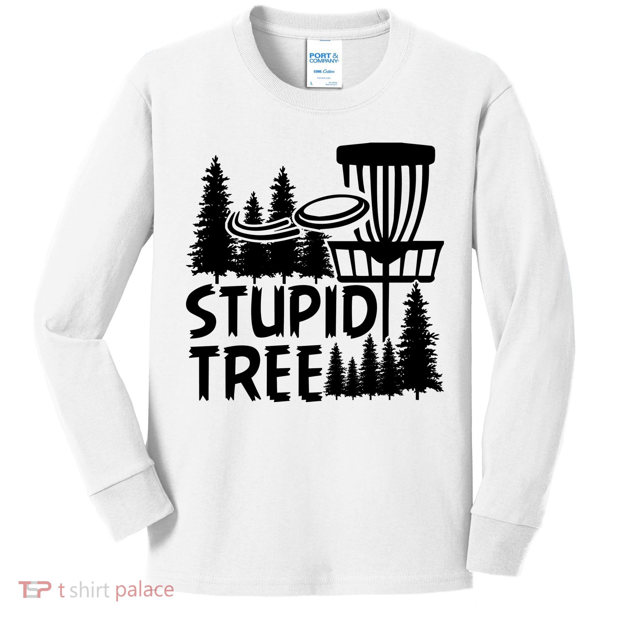 Funny Disc Golf Stupid Tree Distressed Frisbee Golf Kids Long Sleeve Shirt