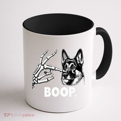 Funny Dog German Shepherd Skeleton Hand Boop Costume Coffee Mug back