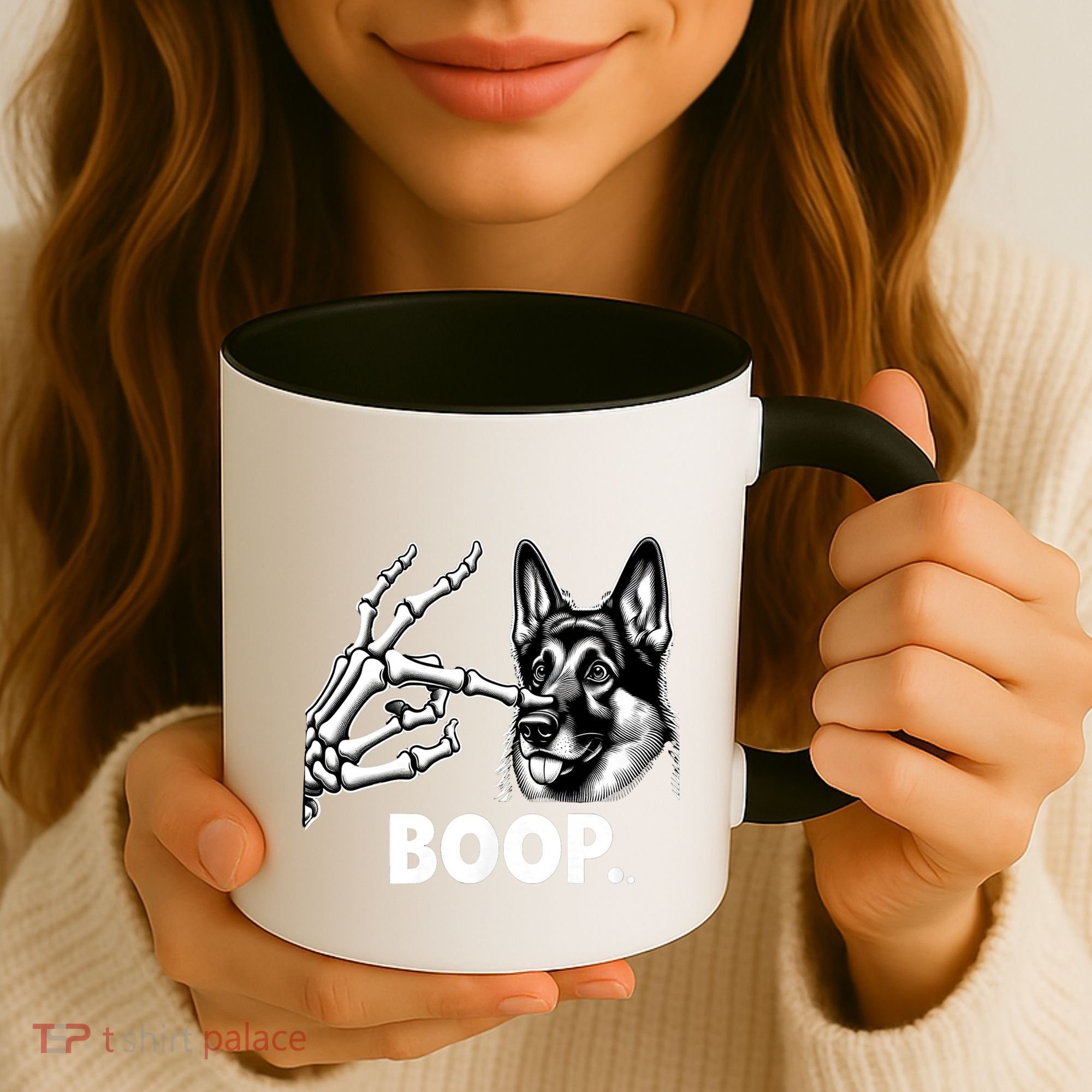 Funny Dog German Shepherd Skeleton Hand Boop Costume Coffee Mug