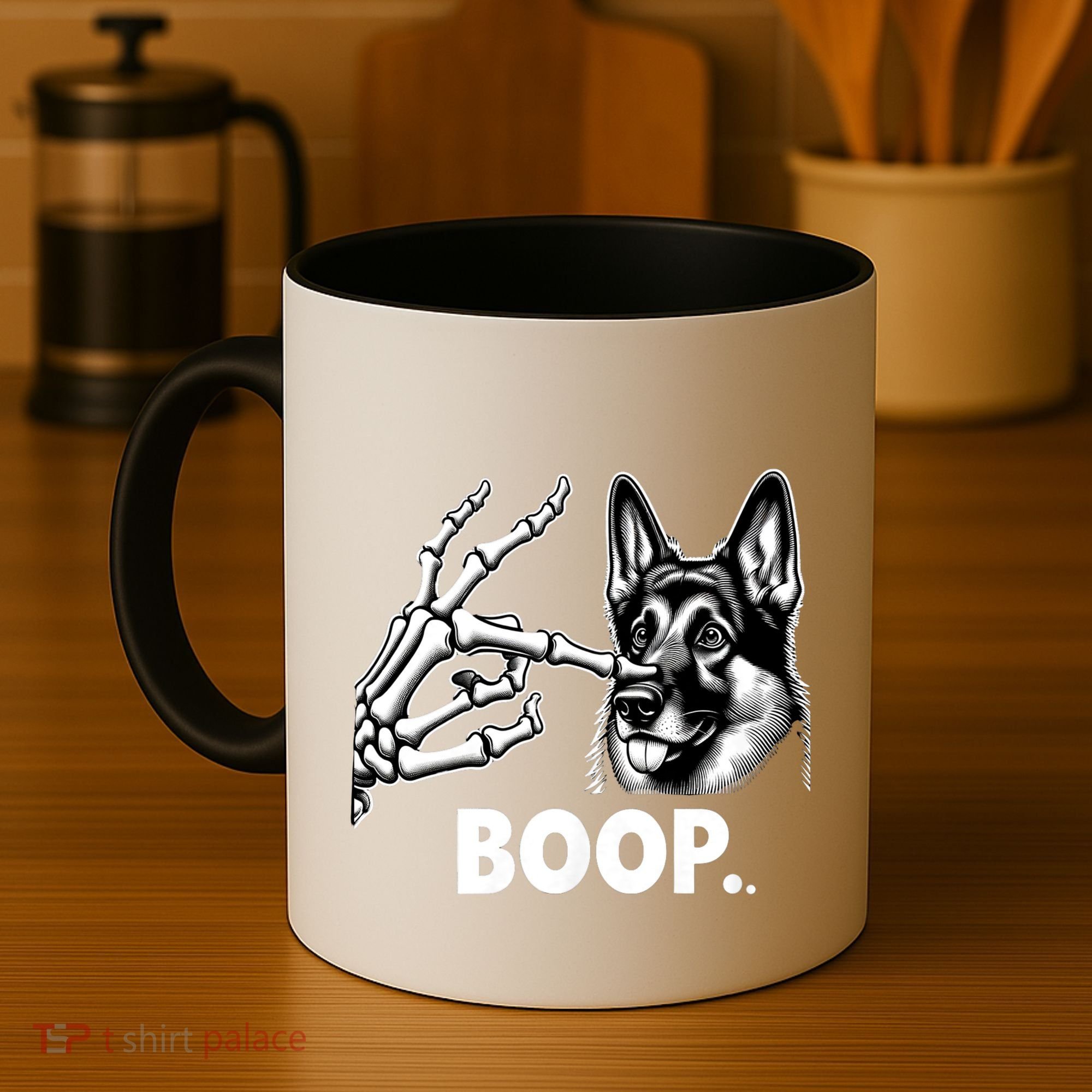 Funny Dog German Shepherd Skeleton Hand Boop Costume Coffee Mug