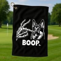 Funny Dog German Shepherd Skeleton Hand Boop Costume Golf Towel thumb 1