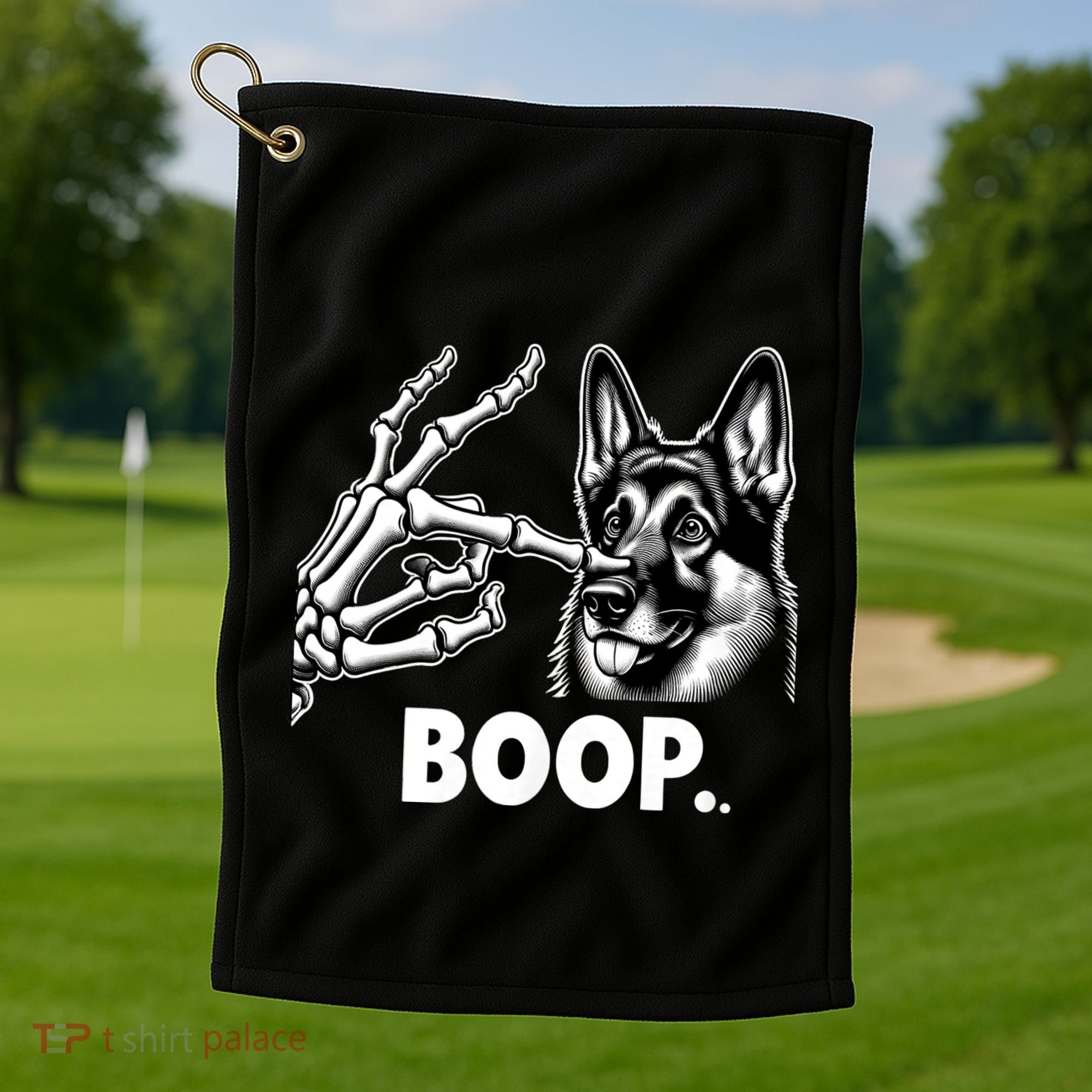 Funny Dog German Shepherd Skeleton Hand Boop Costume Golf Towel