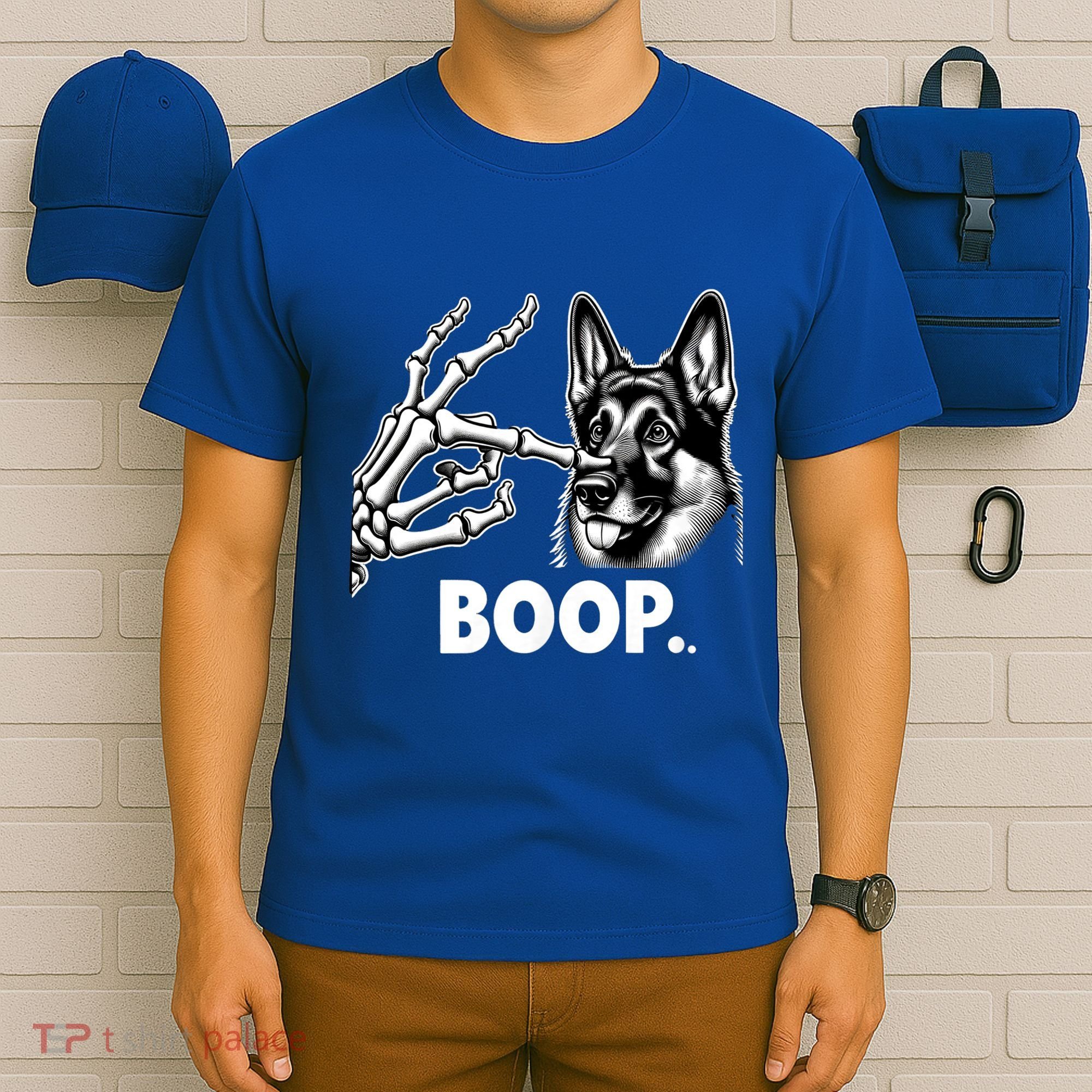 Funny Dog German Shepherd Skeleton Hand Boop Costume T-Shirt