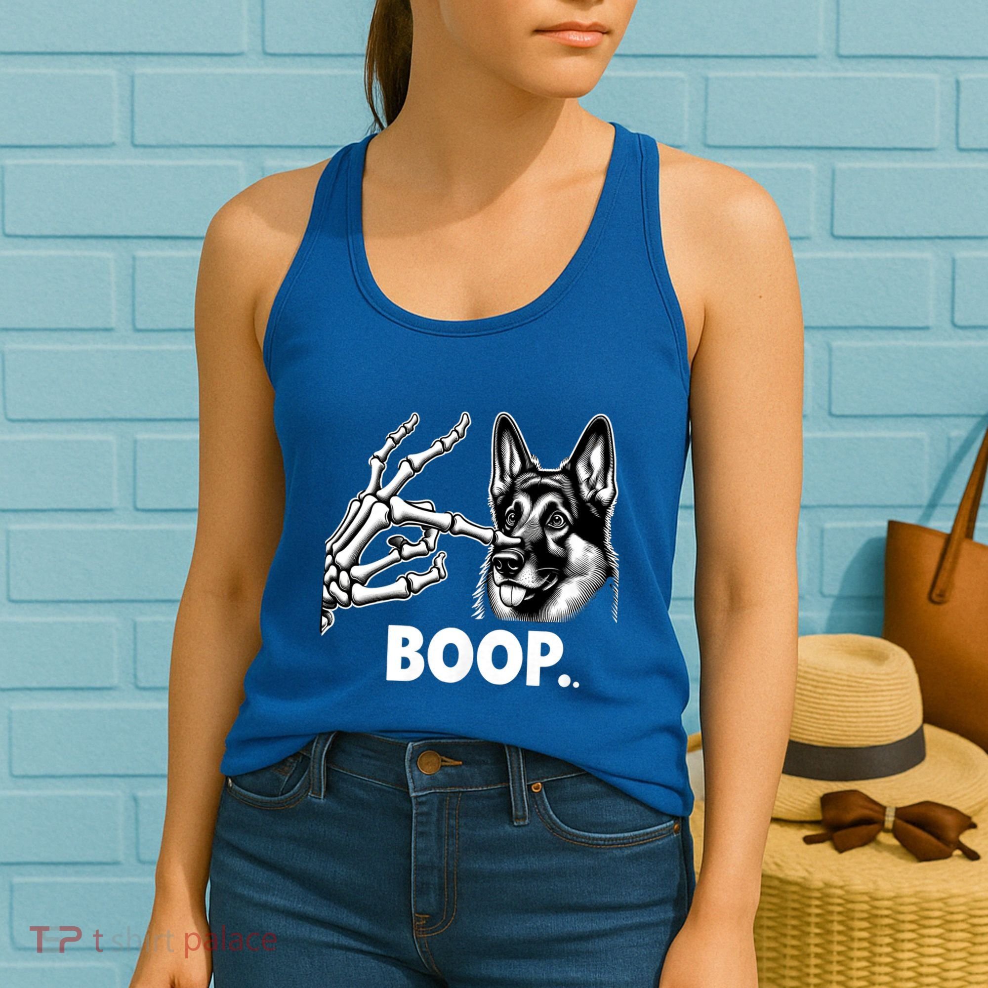 Funny Dog German Shepherd Skeleton Hand Boop Costume Women's Tank Top
