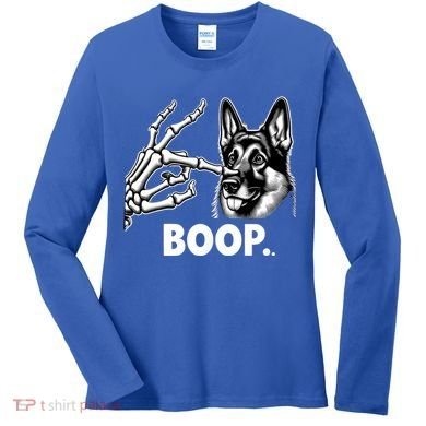 Funny Dog German Shepherd Skeleton Hand Boop Costume Women's Long Sleeve Shirt