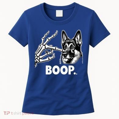 Funny Dog German Shepherd Skeleton Hand Boop Costume Women's T-Shirt