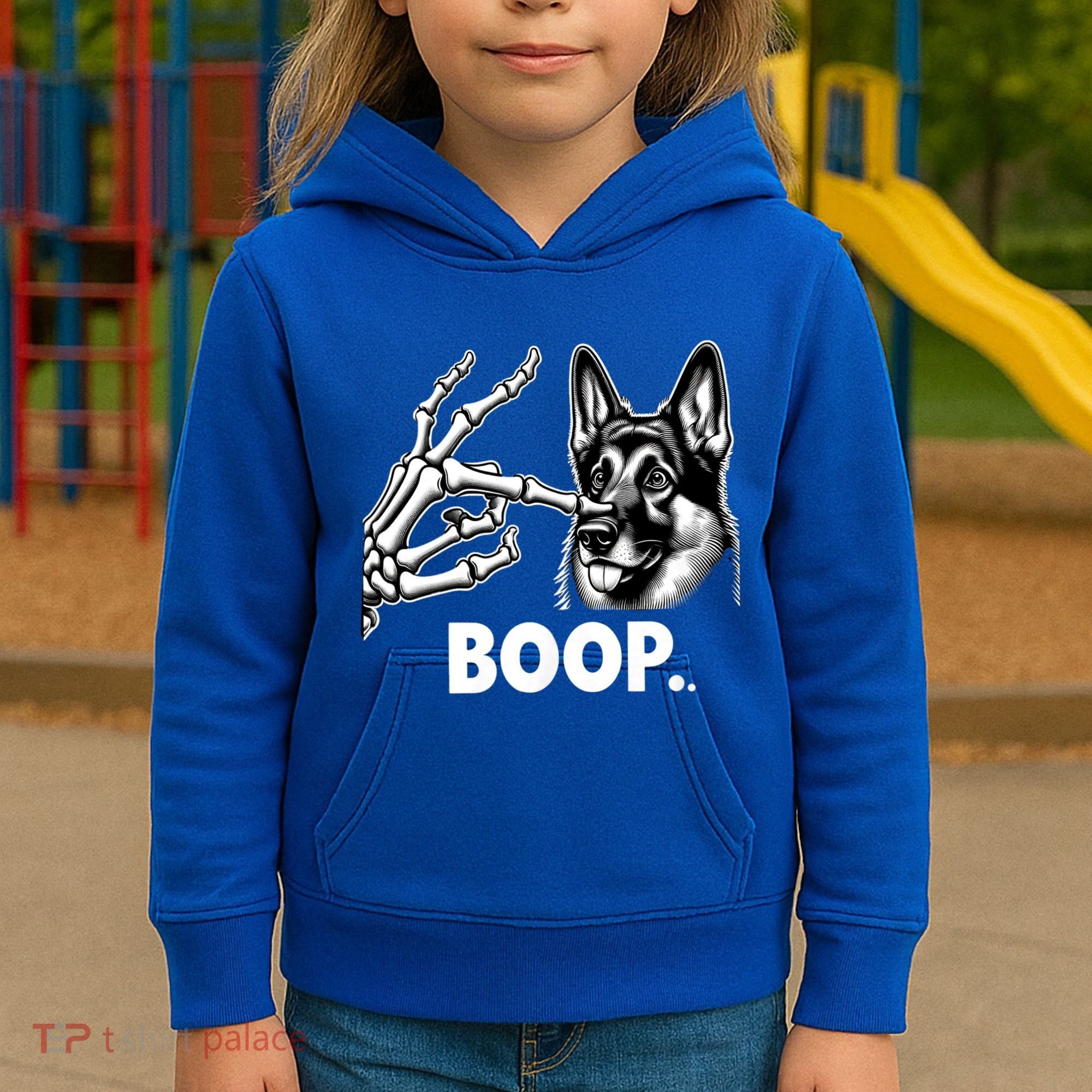 Funny Dog German Shepherd Skeleton Hand Boop Costume Kids Hoodie