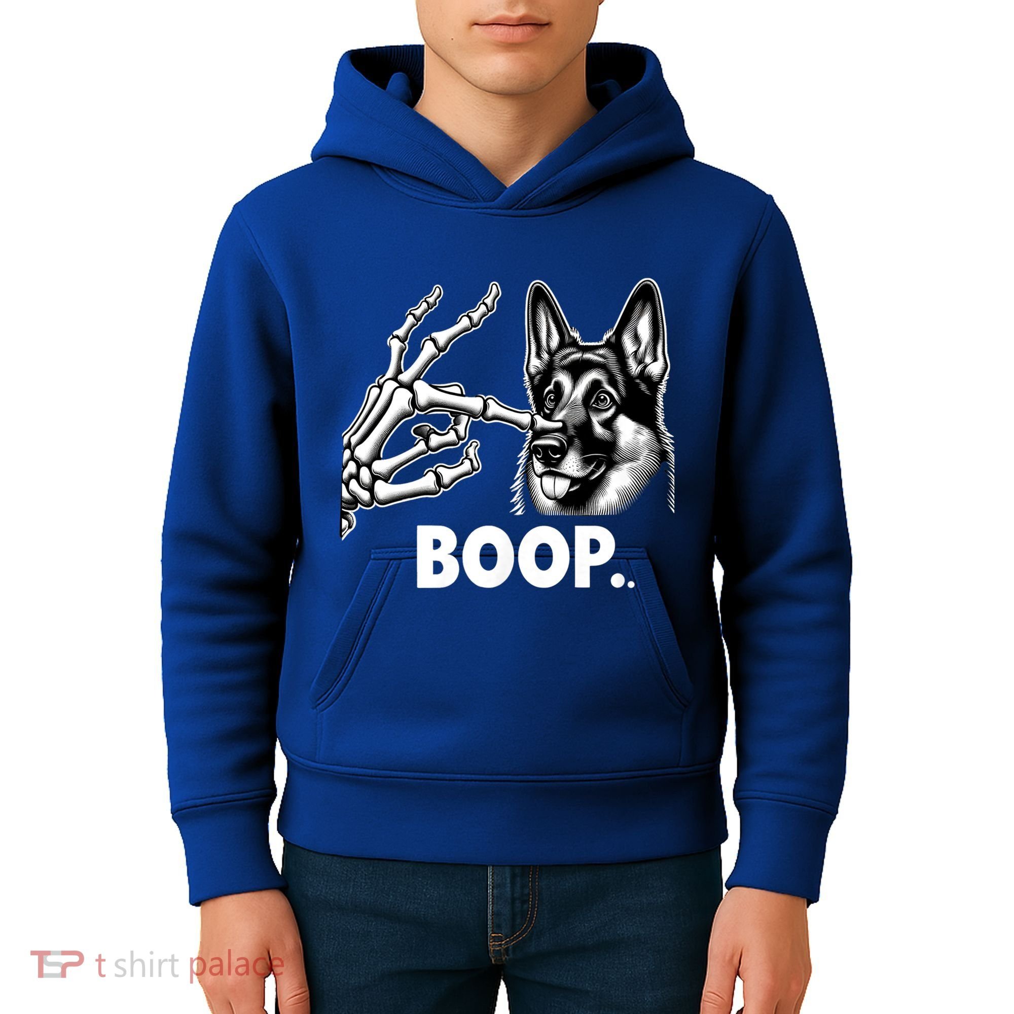 Funny Dog German Shepherd Skeleton Hand Boop Costume Kids Hoodie
