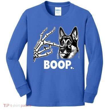 Funny Dog German Shepherd Skeleton Hand Boop Costume Kids Long Sleeve Shirt