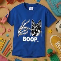 Funny Dog German Shepherd Skeleton Hand Boop Costume Kids T-Shirt thumb 3