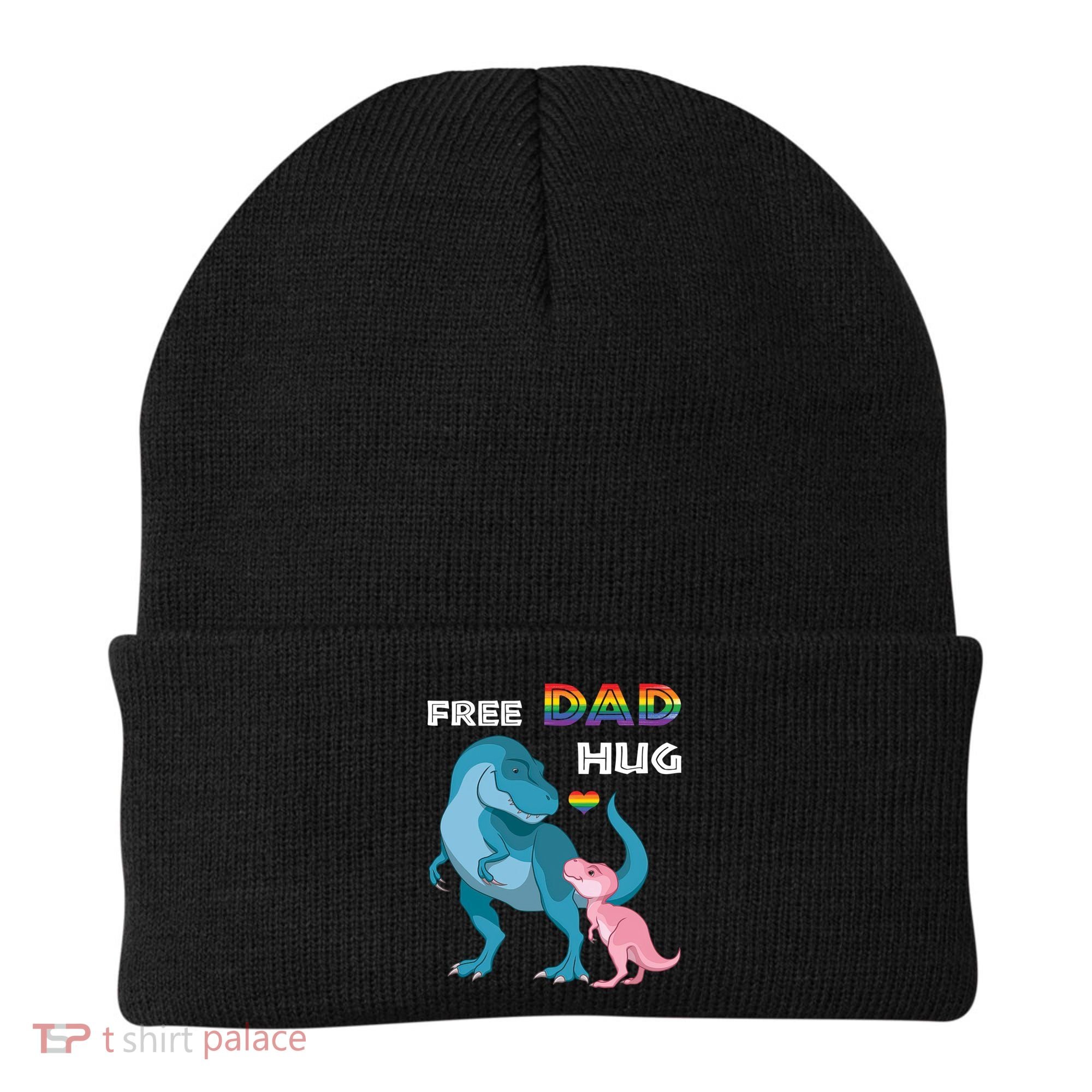 Free Dad Hugs Dinosaur Rainbow Lgbt Pride Month Fathers Day Gift Beanie