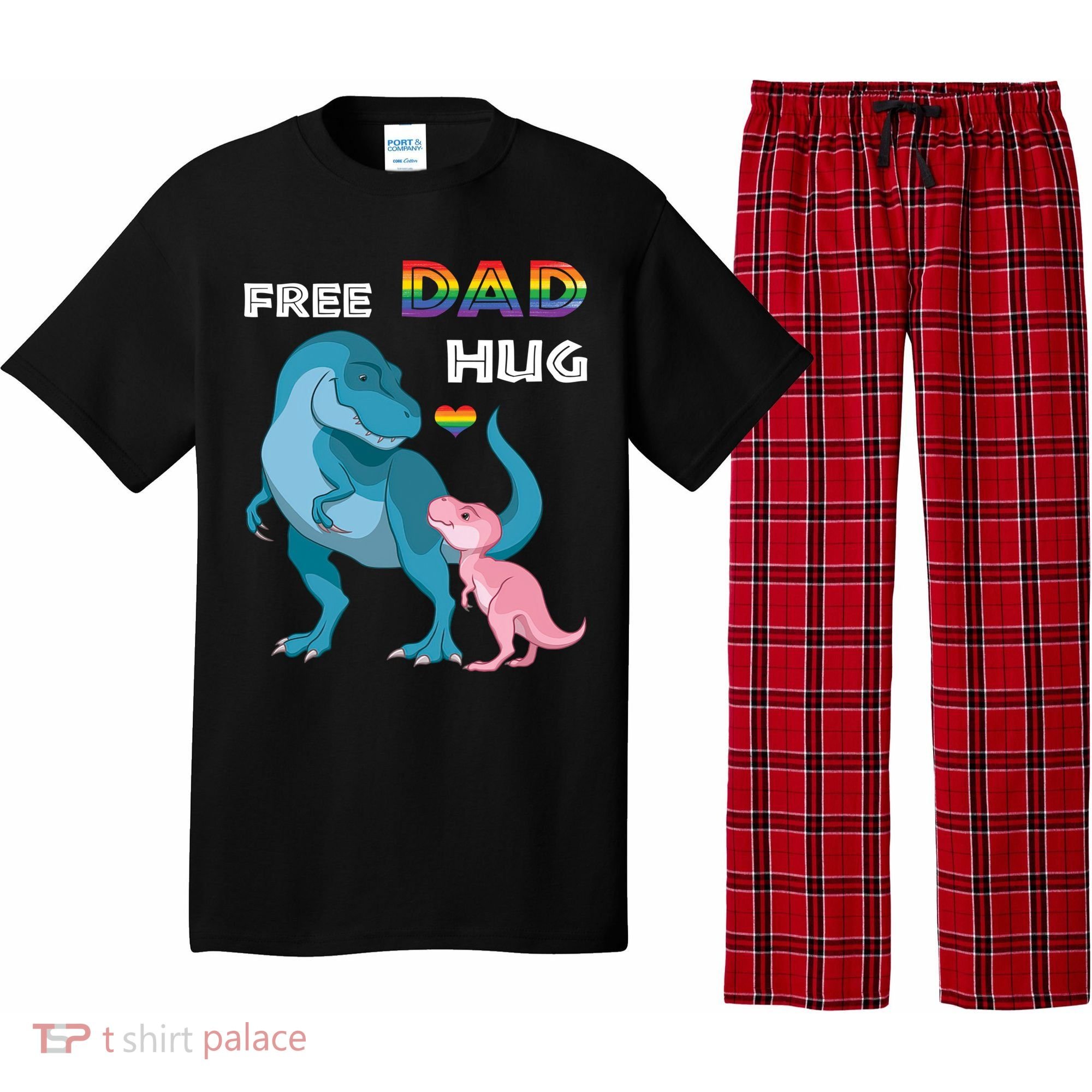 Free Dad Hugs Dinosaur Rainbow Lgbt Pride Month Fathers Day Gift Pajama Set